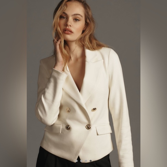 Anthropologie x bishop + young Fontaine Double-Breasted Knit Blazer in Ivory - Picture 2 of 15